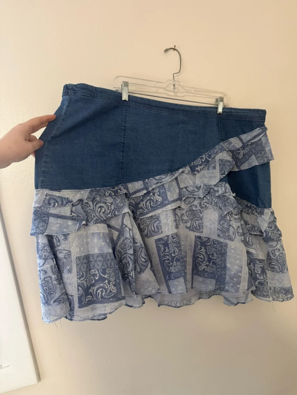 Denim & Paisley Patchwork Ruffled Denim Skirt Womens Size 26W Plus Size 3X - Picture 4 of 11